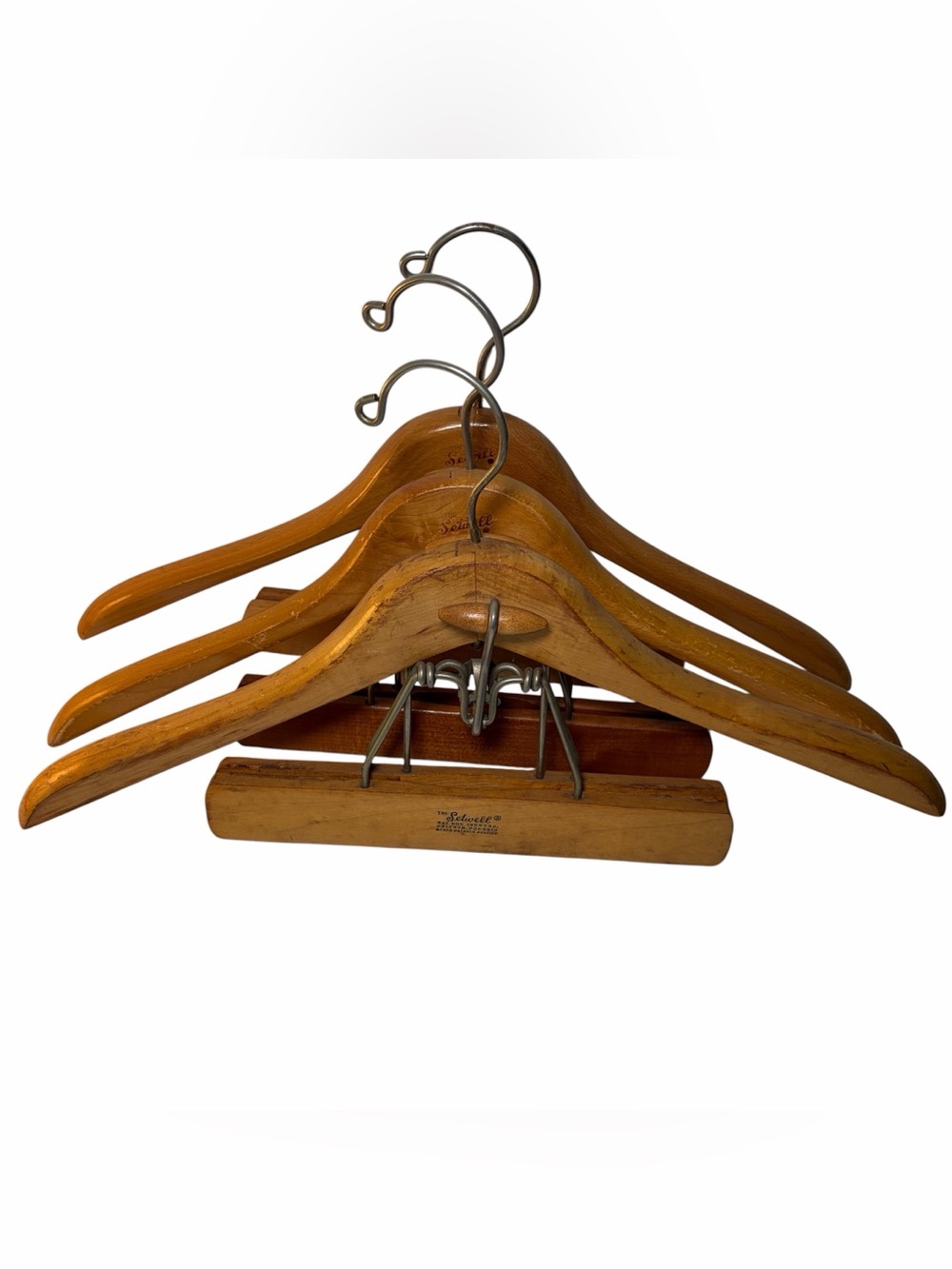Lot Of 3 Vintage SETWELL Suit Jacket with Trousers Pants Garment Wooden Hangers